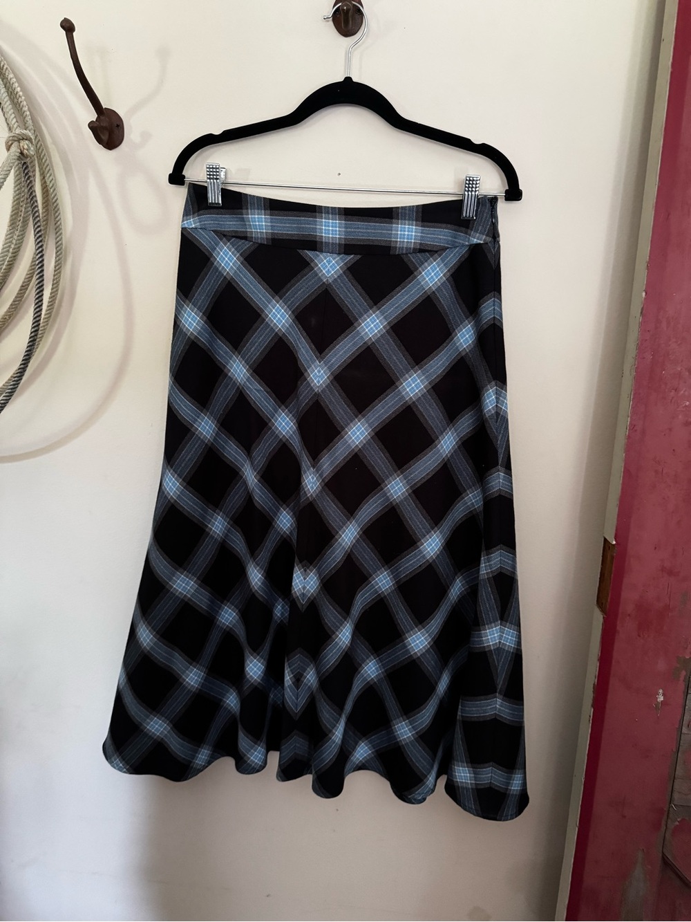 Jones Wear Black Skirt with Light Blue Plaid Circle Skirt